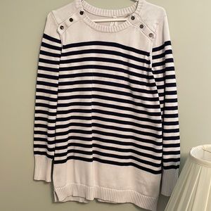 Seraphine nursing sweater nautical stripes snap down